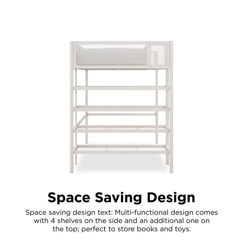DHP Metal Storage Loft Bed with Bookcase Twin in White