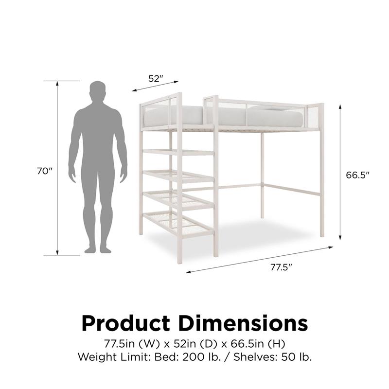 DHP Metal Storage Loft Bed with Bookcase Twin in White