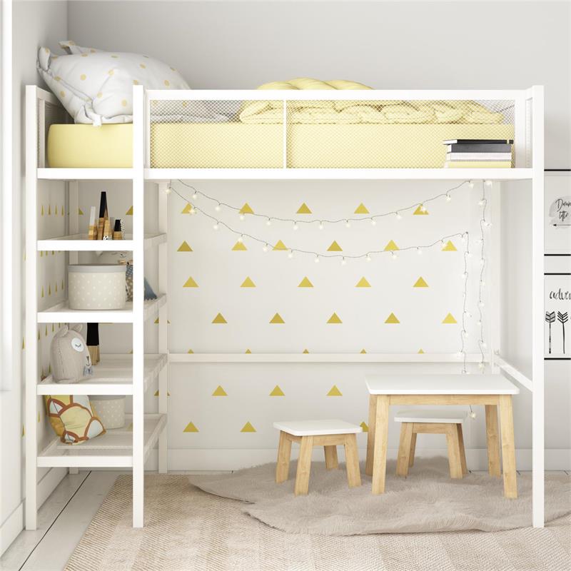 DHP Metal Storage Loft Bed with Bookcase Twin in White