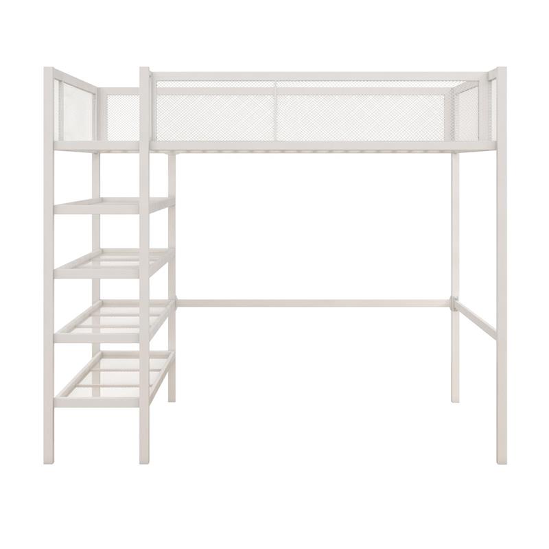 DHP Metal Storage Loft Bed with Bookcase Twin in White