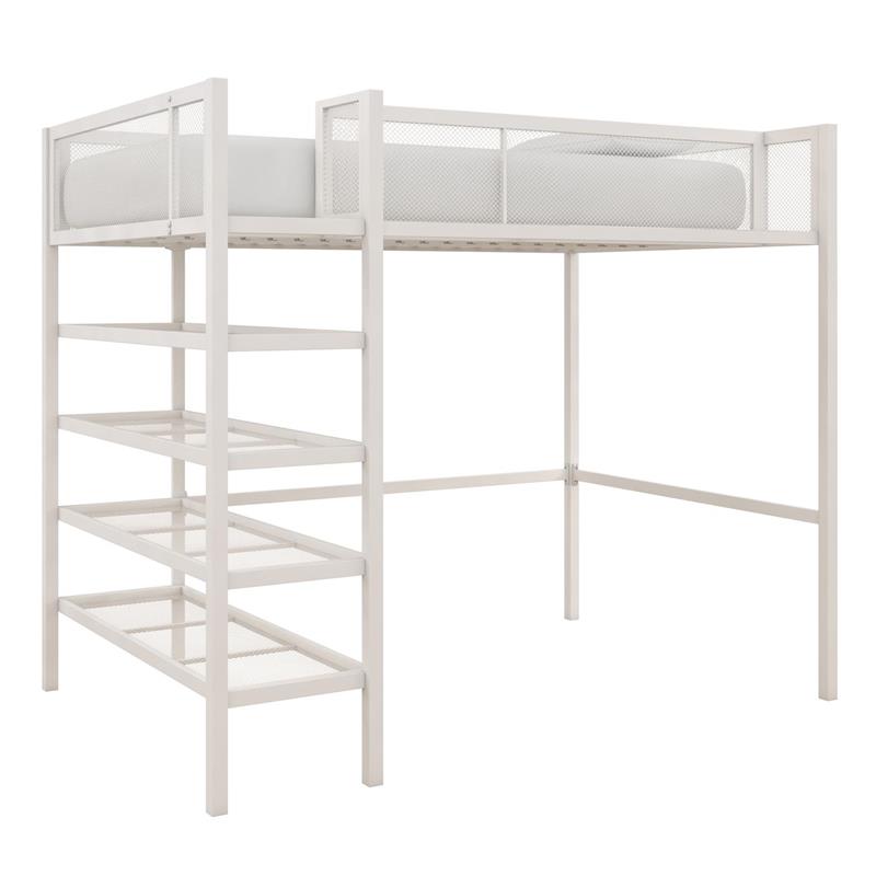 DHP Metal Storage Loft Bed with Bookcase Twin in White