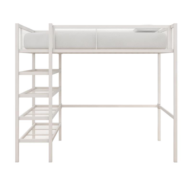 DHP Metal Storage Loft Bed with Bookcase Twin in White
