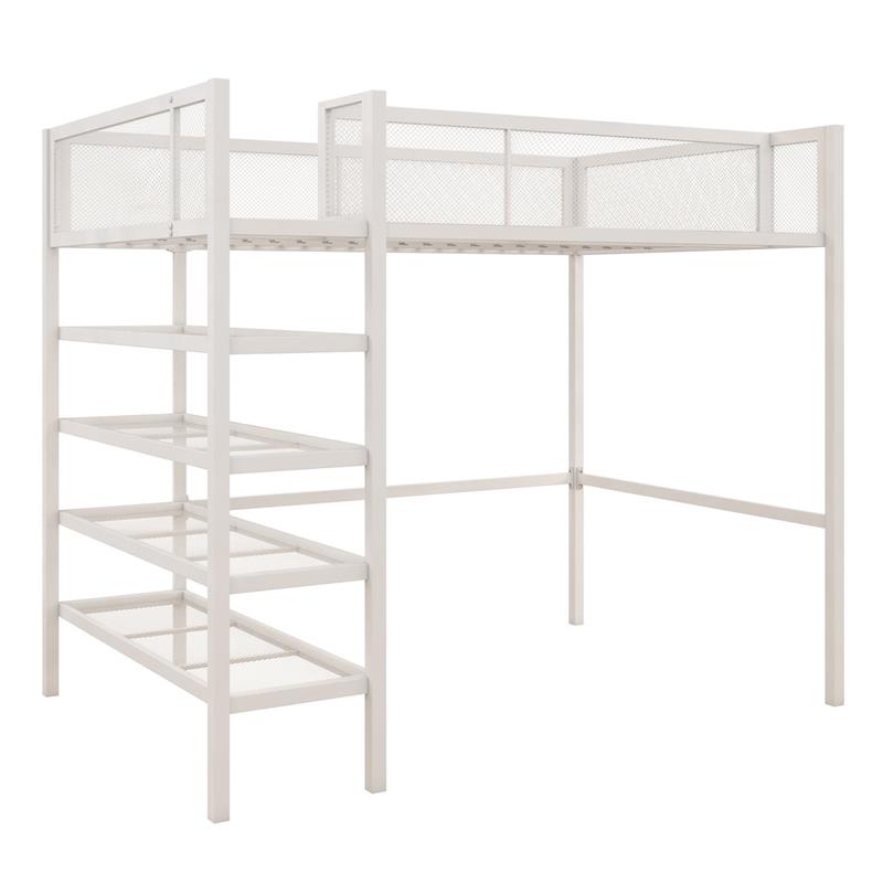 DHP Metal Storage Loft Bed with Bookcase Twin in White