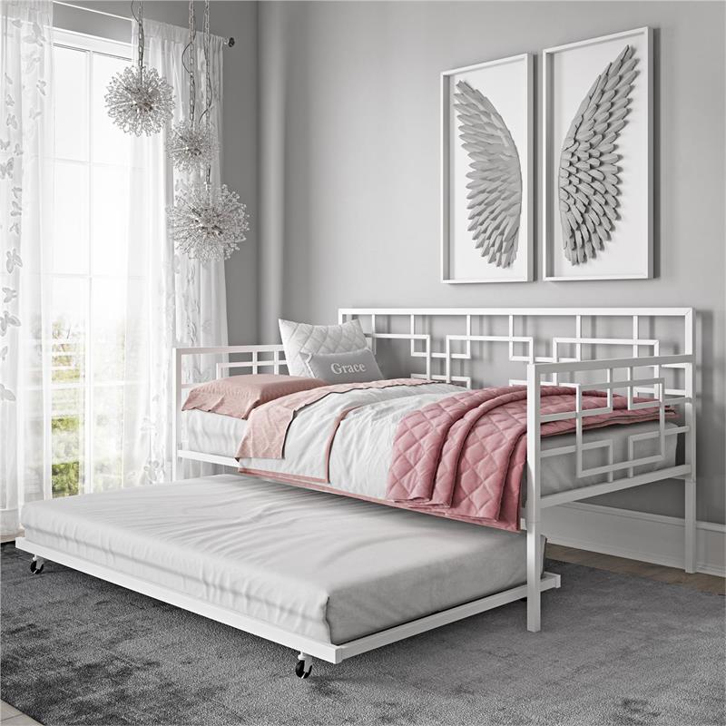 DHP Gail Twin Daybed with Trundle in White Metal