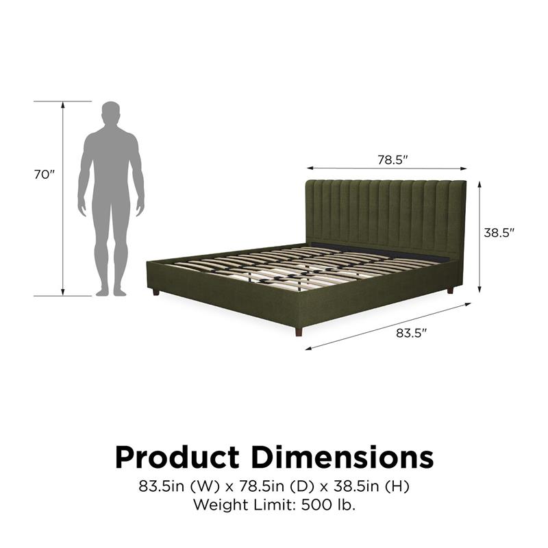 Novogratz Brittany Upholstered Bed King in Green Linen