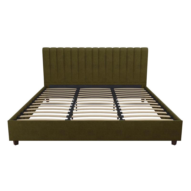 Novogratz Brittany Upholstered Bed King in Green Linen