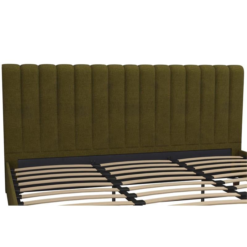 Novogratz Brittany Upholstered Bed King in Green Linen