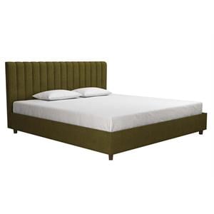 Novogratz Brittany Upholstered Bed King in Green Linen