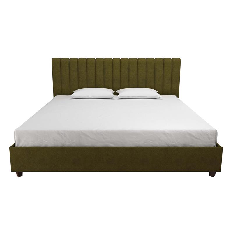 Novogratz Brittany Upholstered Bed King in Green Linen