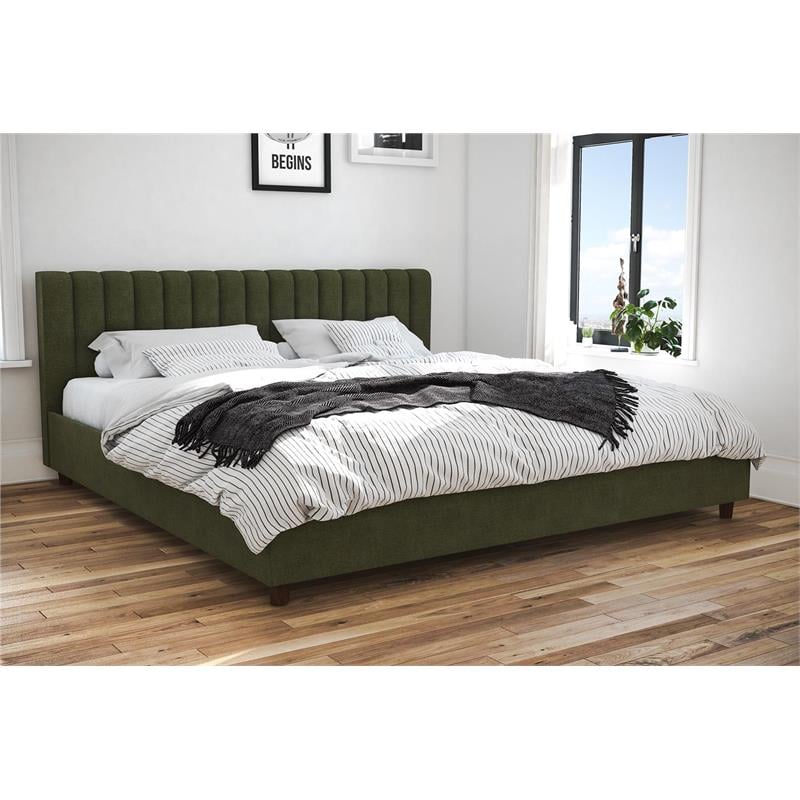 Novogratz Brittany Upholstered Bed King in Green Linen