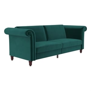 dhp dante upholstered futon convertible sofa bed couch in green velvet