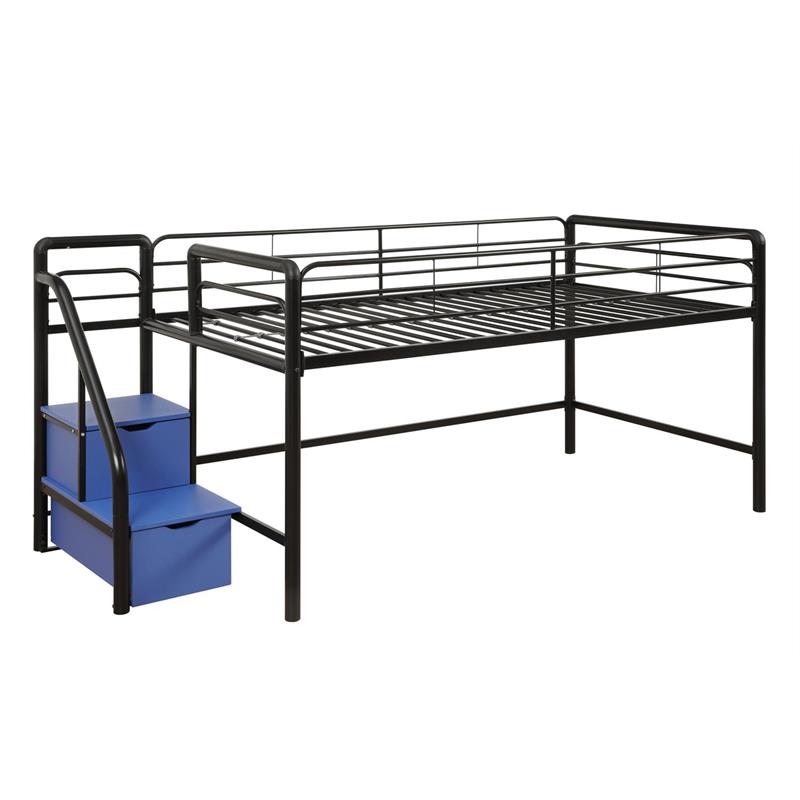 DHP Sol Junior Twin Metal Loft Bed and Fire Department Curtain