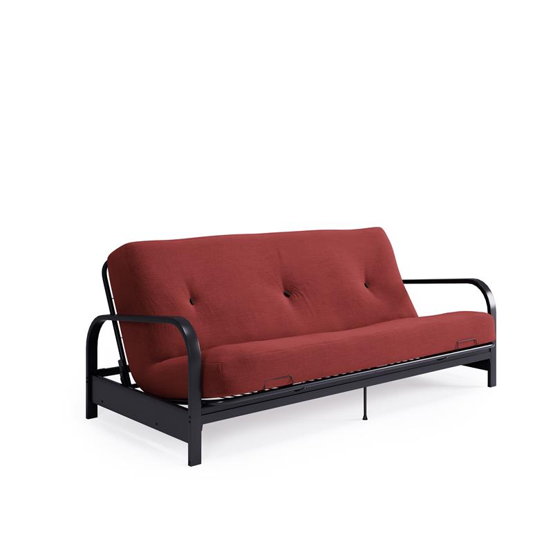 Brax Black Metal Arm Full Size Futon Frame with 6 Futon Mattress in Red Cymax Business