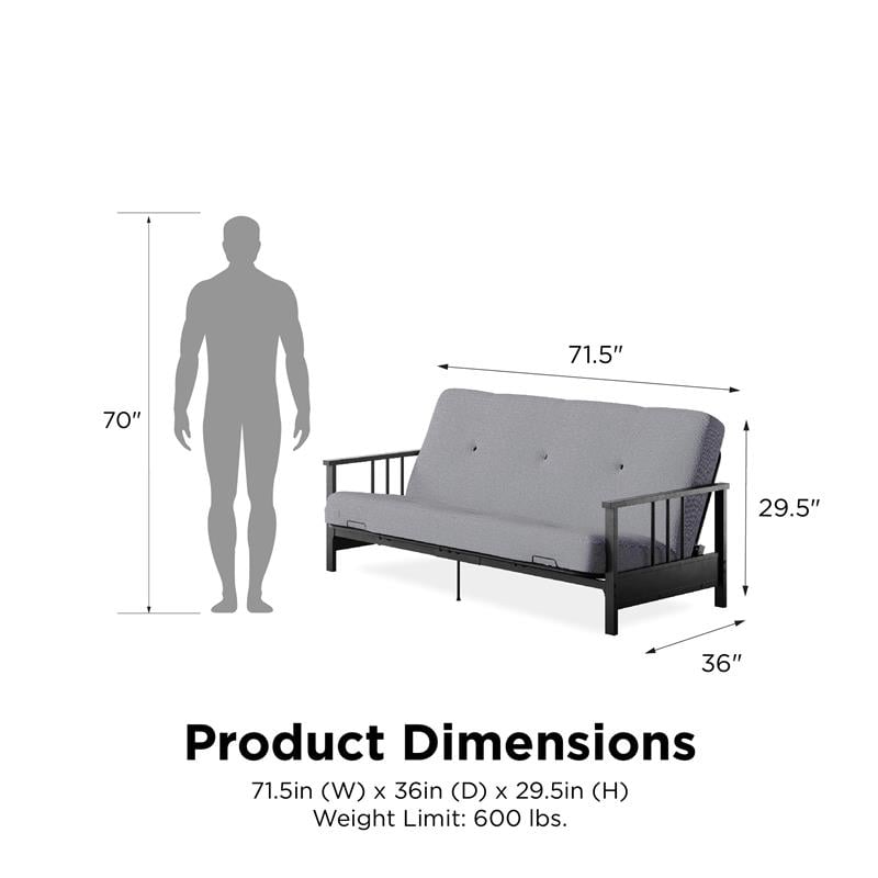 DHP Tallie Full Metal Arm Futon with 6