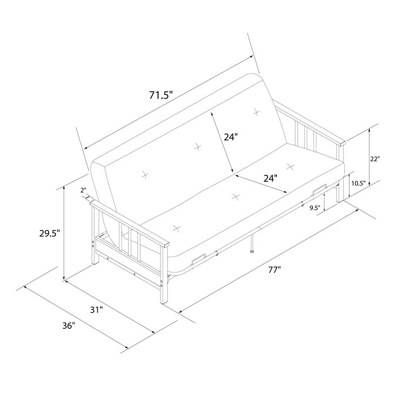 DHP Tallie Full Metal Arm Futon with 6