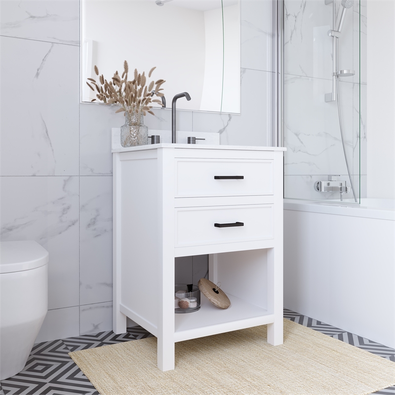 DHP Missouri 24 Inch Bathroom Vanity with Modern Carrera Countertop in White