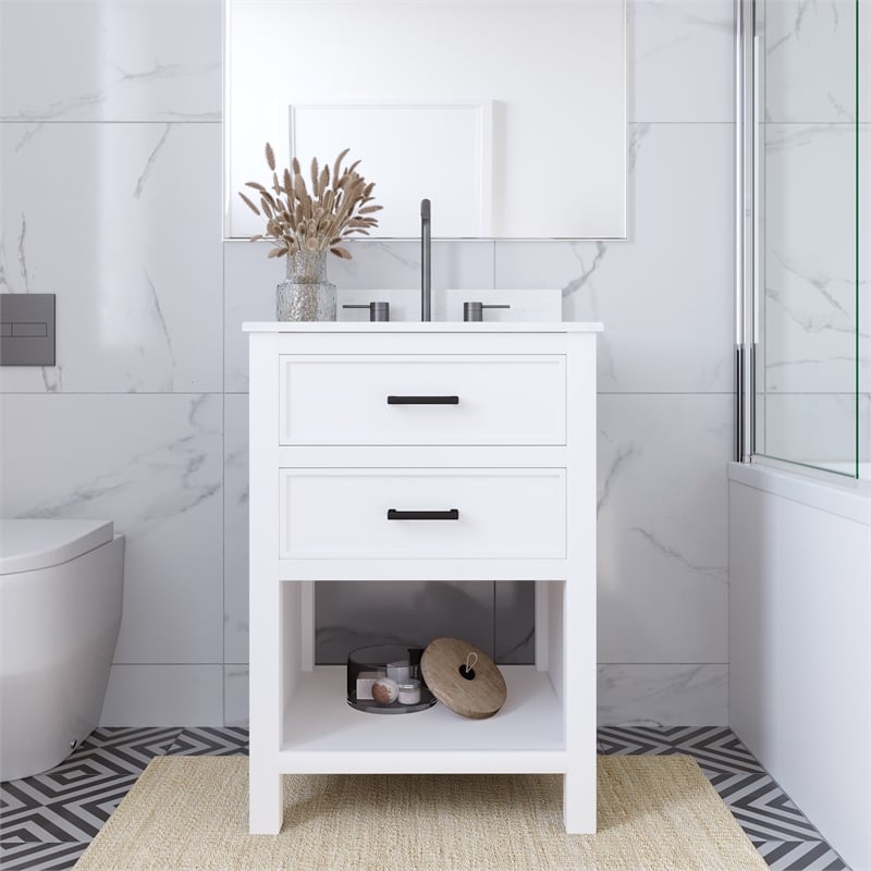 DHP Missouri 24 Inch Bathroom Vanity with Modern Carrera Countertop in White