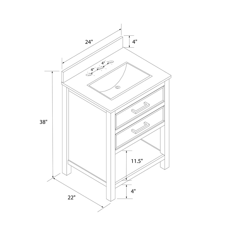 DHP Missouri 24 Inch Bathroom Vanity with Modern Carrera Countertop in White