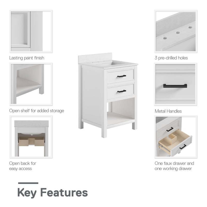 DHP Missouri 24 Inch Bathroom Vanity with Modern Carrera Countertop in White