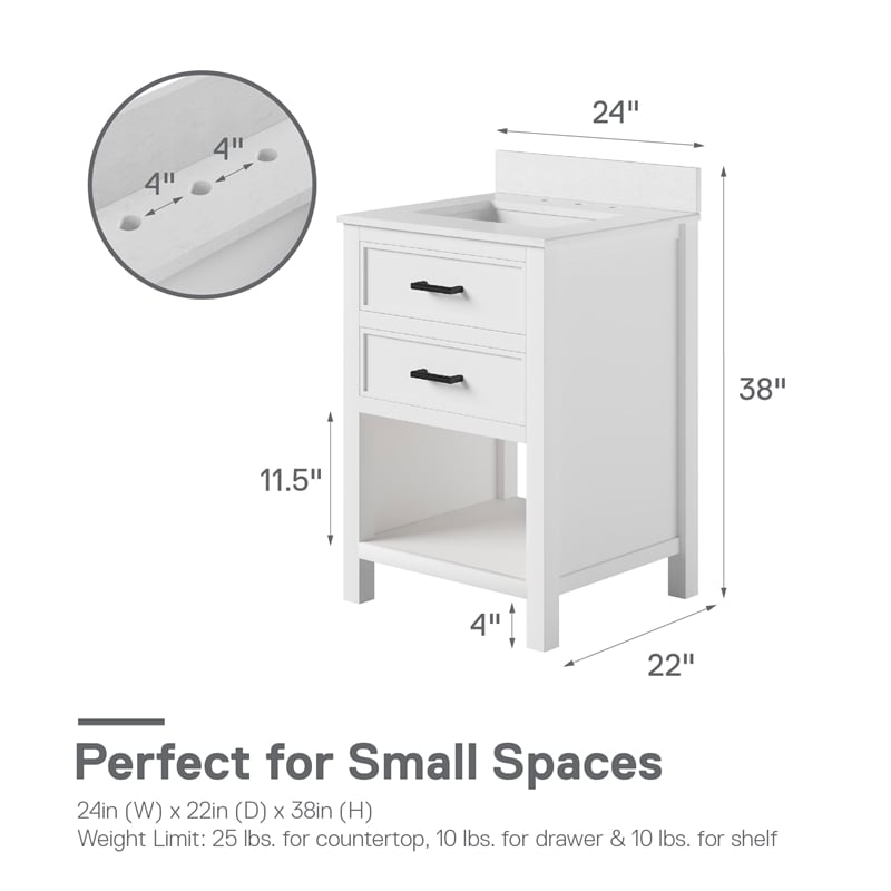 DHP Missouri 24 Inch Bathroom Vanity with Modern Carrera Countertop in White