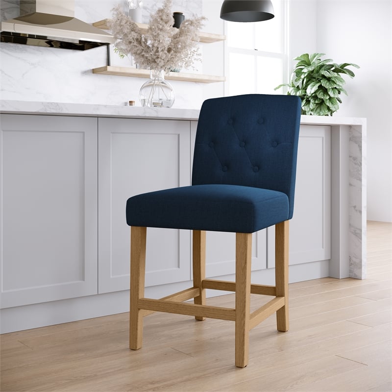 DHP Jane Parsons Upholstered Counter Stool with Tufting in Navy Blue Linen