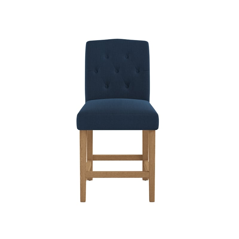 DHP Jane Parsons Upholstered Counter Stool with Tufting in Navy Blue Linen