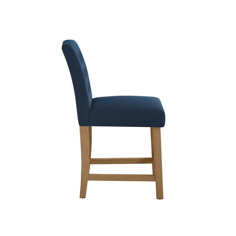 DHP Jane Parsons Upholstered Counter Stool with Tufting in Navy Blue Linen