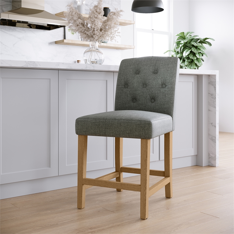 DHP Jane Parsons Upholstered Counter Stool with Tufting in Dark Gray Linen