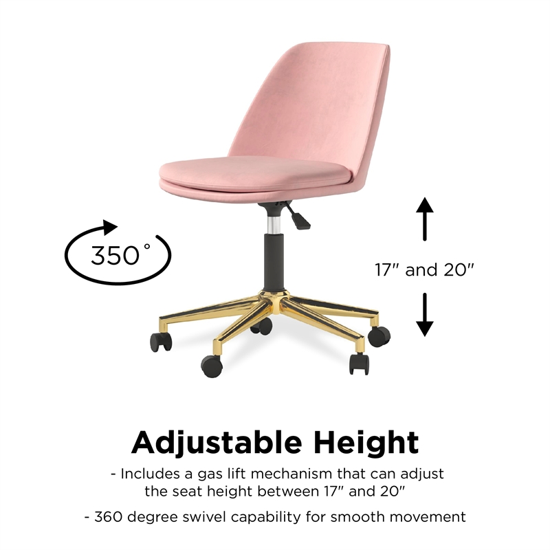 DHP Maryel Pillowtop Office Task Chair in Light Pink Velvet/Gold Base