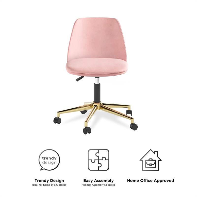 DHP Maryel Pillowtop Office Task Chair in Light Pink Velvet/Gold Base