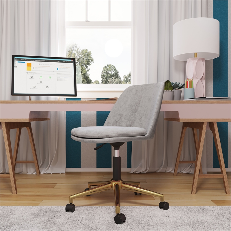 DHP Maryel Pillowtop Office Task Chair in Light Gray Velvet/Gold Base