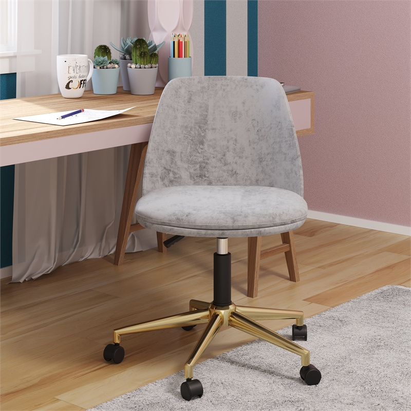 DHP Maryel Pillowtop Office Task Chair in Light Gray Velvet/Gold Base