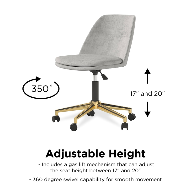 DHP Maryel Pillowtop Office Task Chair in Light Gray Velvet/Gold Base