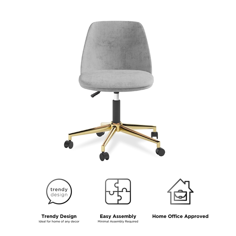 DHP Maryel Pillowtop Office Task Chair in Light Gray Velvet/Gold Base