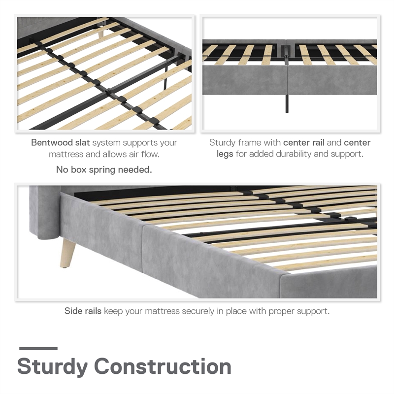 Novogratz Holly Upholstered Wingback Bed Frame in Queen in Light Gray Velvet