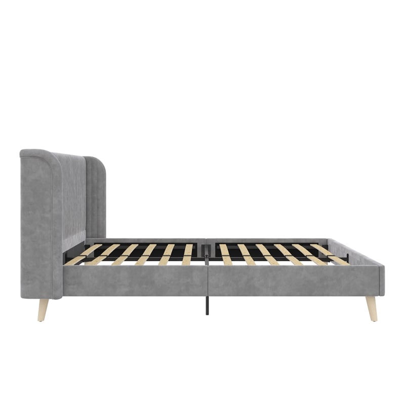 Novogratz Holly Upholstered Wingback Bed Frame in Queen in Light Gray Velvet