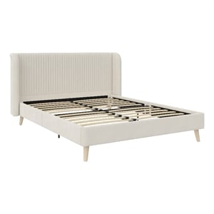 Novogratz Holly Upholstered Wingback Bed Frame in Queen in Ivory Velvet