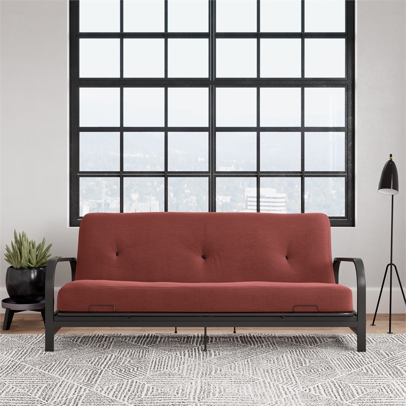 DHP Brax Black Metal Arm Full Size Futon Frame with 6