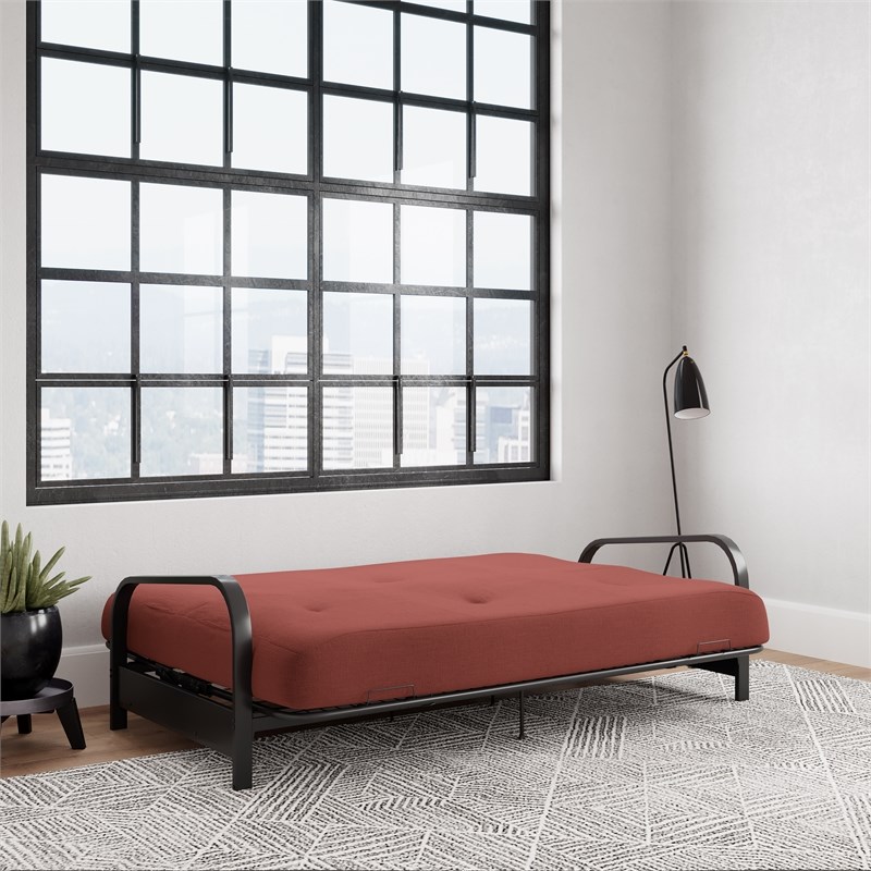DHP Brax Black Metal Arm Full Size Futon Frame with 6