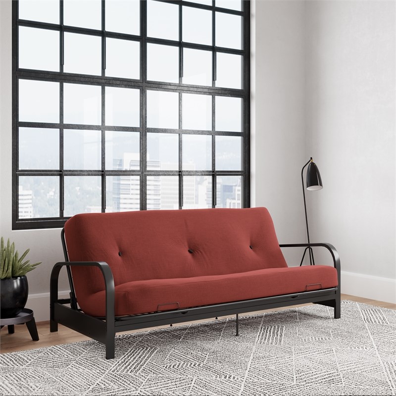 DHP Brax Black Metal Arm Full Size Futon Frame with 6