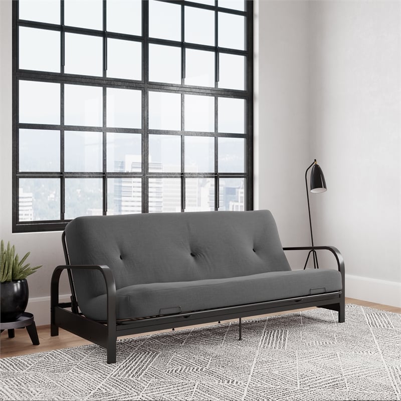 DHP Brax Black Metal Arm Full Size Futon Frame with 6