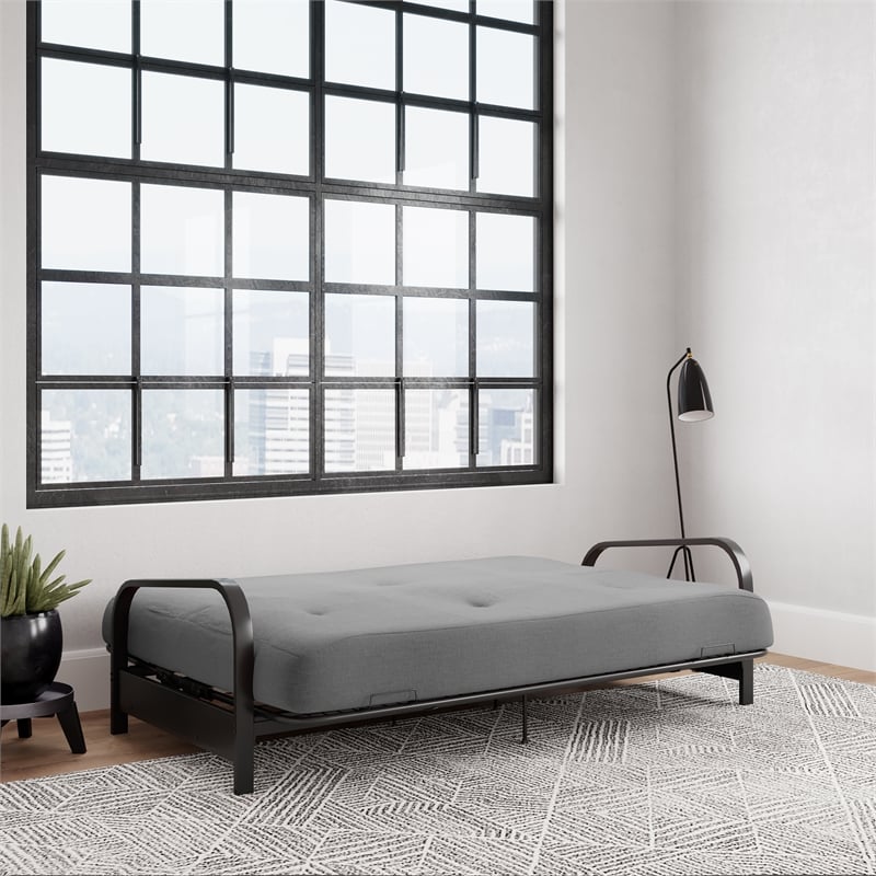 DHP Brax Black Metal Arm Full Size Futon Frame with 6