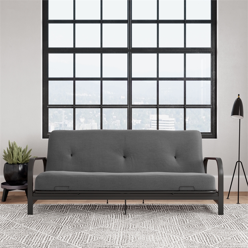 DHP Brax Black Metal Arm Full Size Futon Frame with 6