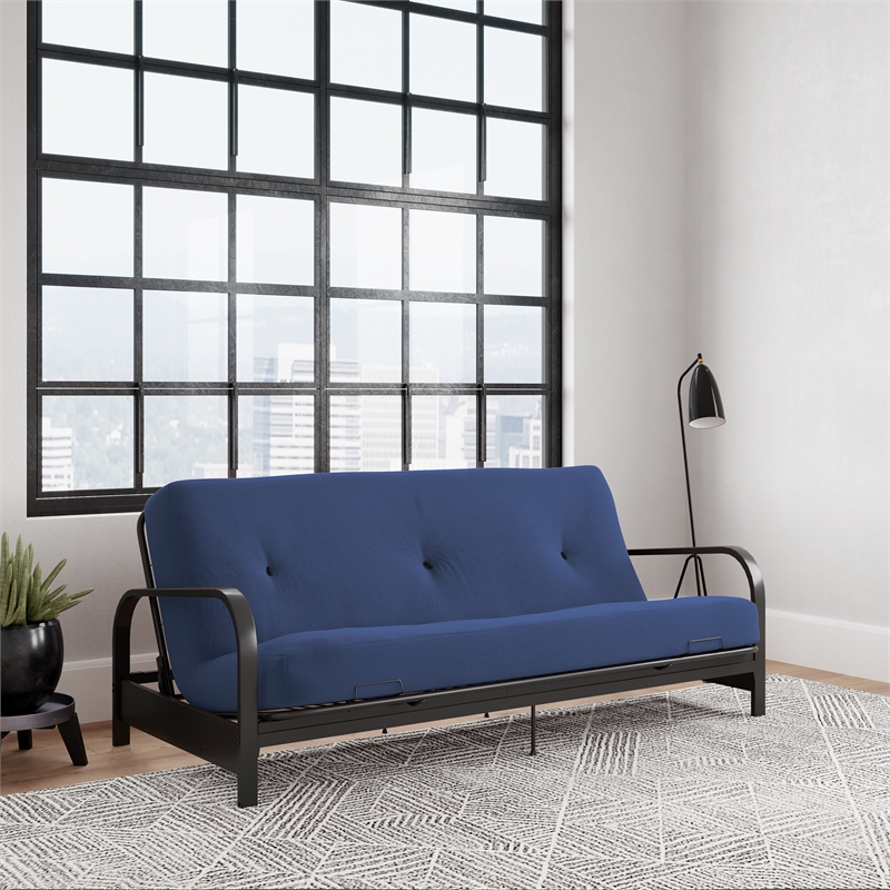 DHP Brax Black Metal Arm Full Size Futon Frame with 6