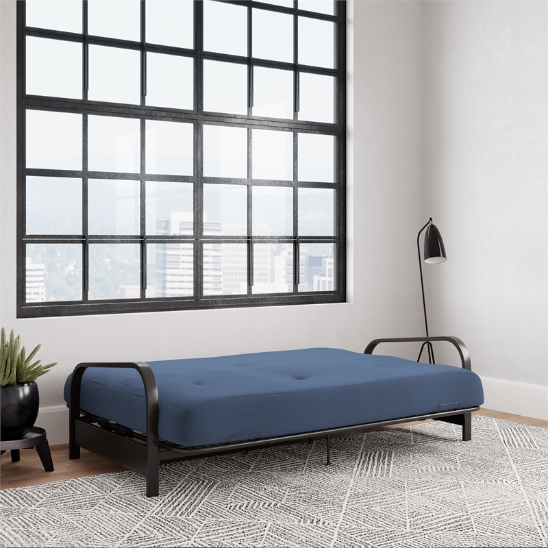 DHP Brax Black Metal Arm Full Size Futon Frame with 6