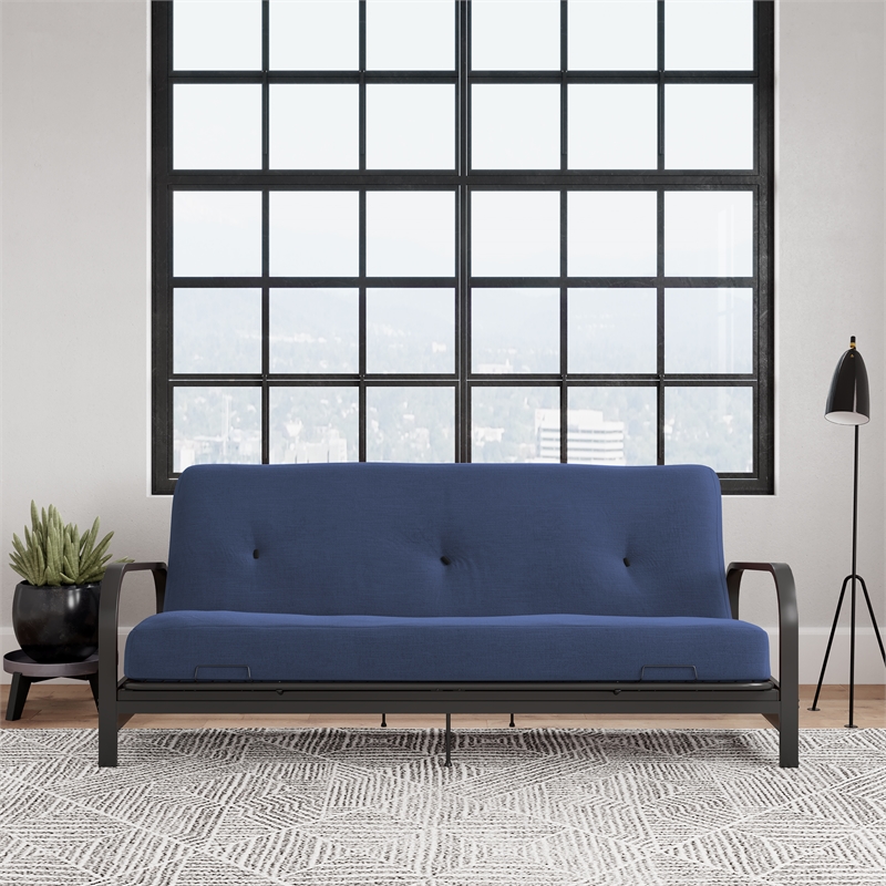 DHP Brax Black Metal Arm Full Size Futon Frame with 6