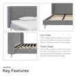 Novogratz Holly Upholstered Wingback Bed Frame King Light Gray Velvet
