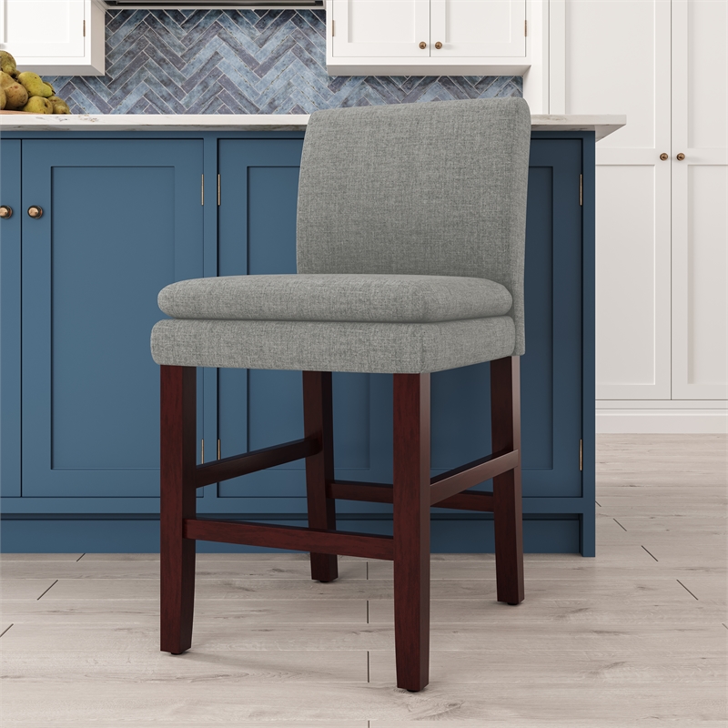 DHP Kent Upholstered Dining Stool Gray Linen with Dark Base