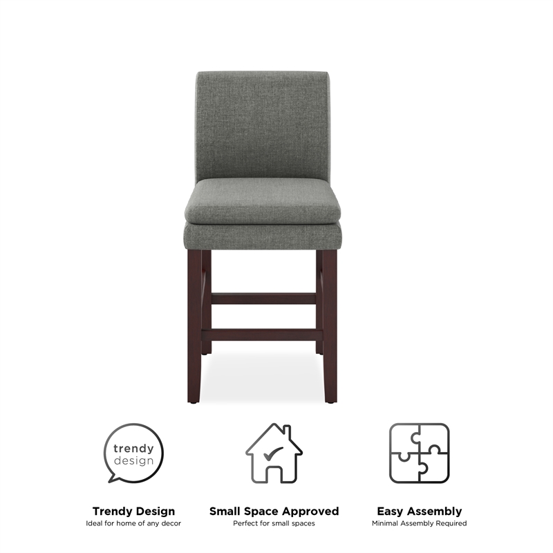 DHP Kent Upholstered Dining Stool Gray Linen with Dark Base