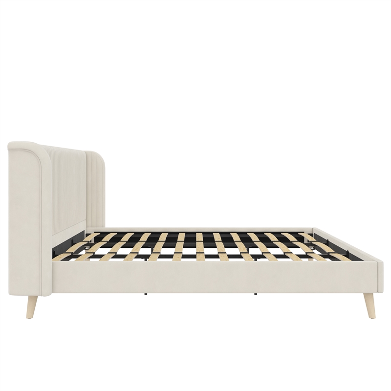 Novogratz Holly Upholstered Wingback Bed Frame King Ivory Velvet
